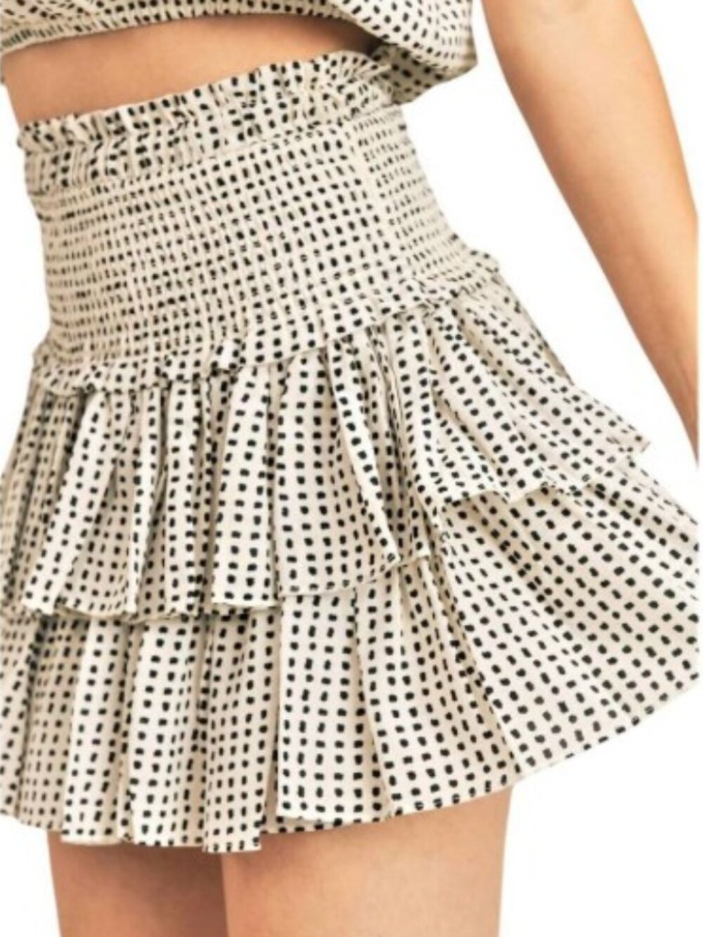 RESET by Jane Black & White Polka Dot Tiered Ruffle High Waisted Mini Skirt Sz S